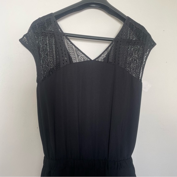 Small Black Pants Suit Jumpsuit Romper Lace Top Dressy Pockets - Picture 4 of 6
